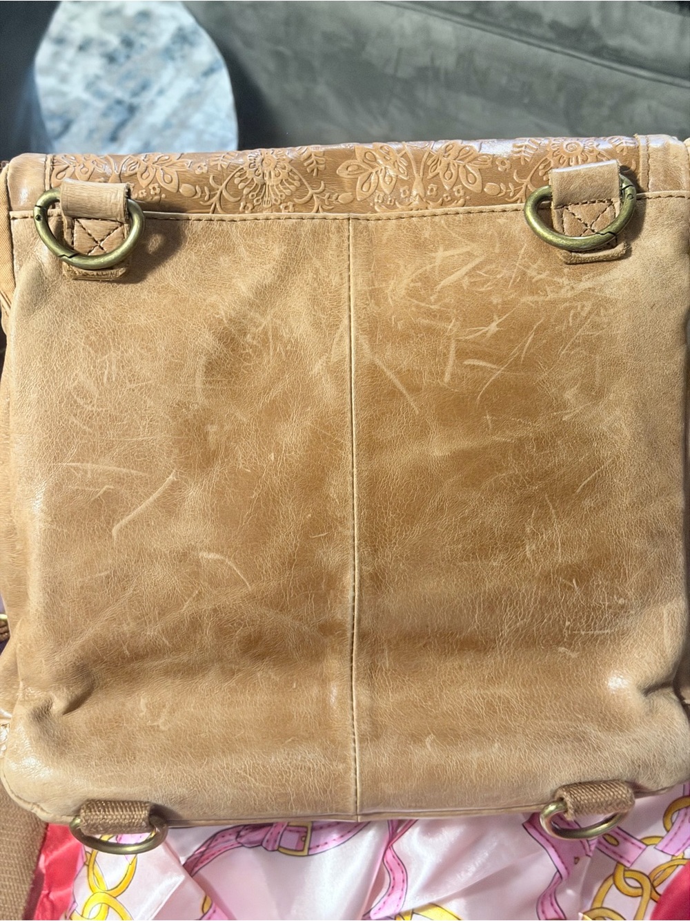 Tan Embossed Shoulder/Backpack Bag – Classic Everyday Style - Picture 9 of 11
